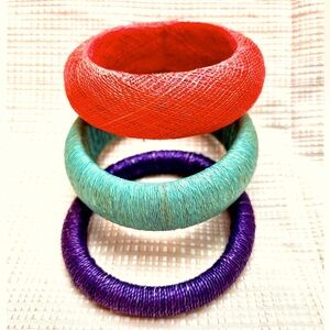 Vintage 90s Bracelets Statement Stackable Bracelets Set of 3 Vintage Jute Cuff